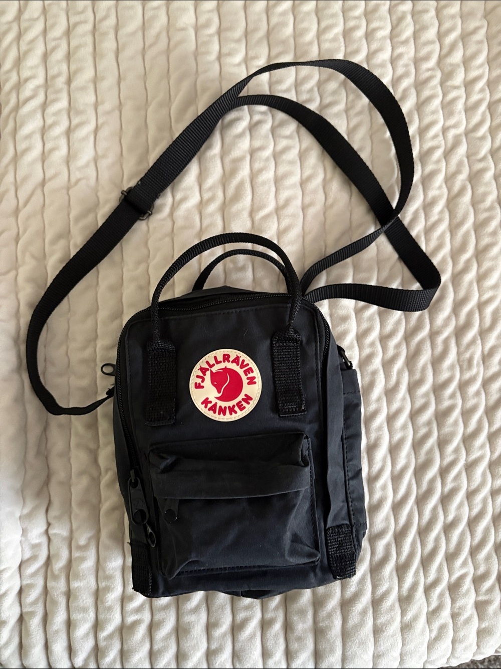Fjallraven Kanken Mini Crossbody in Black with Red Logo